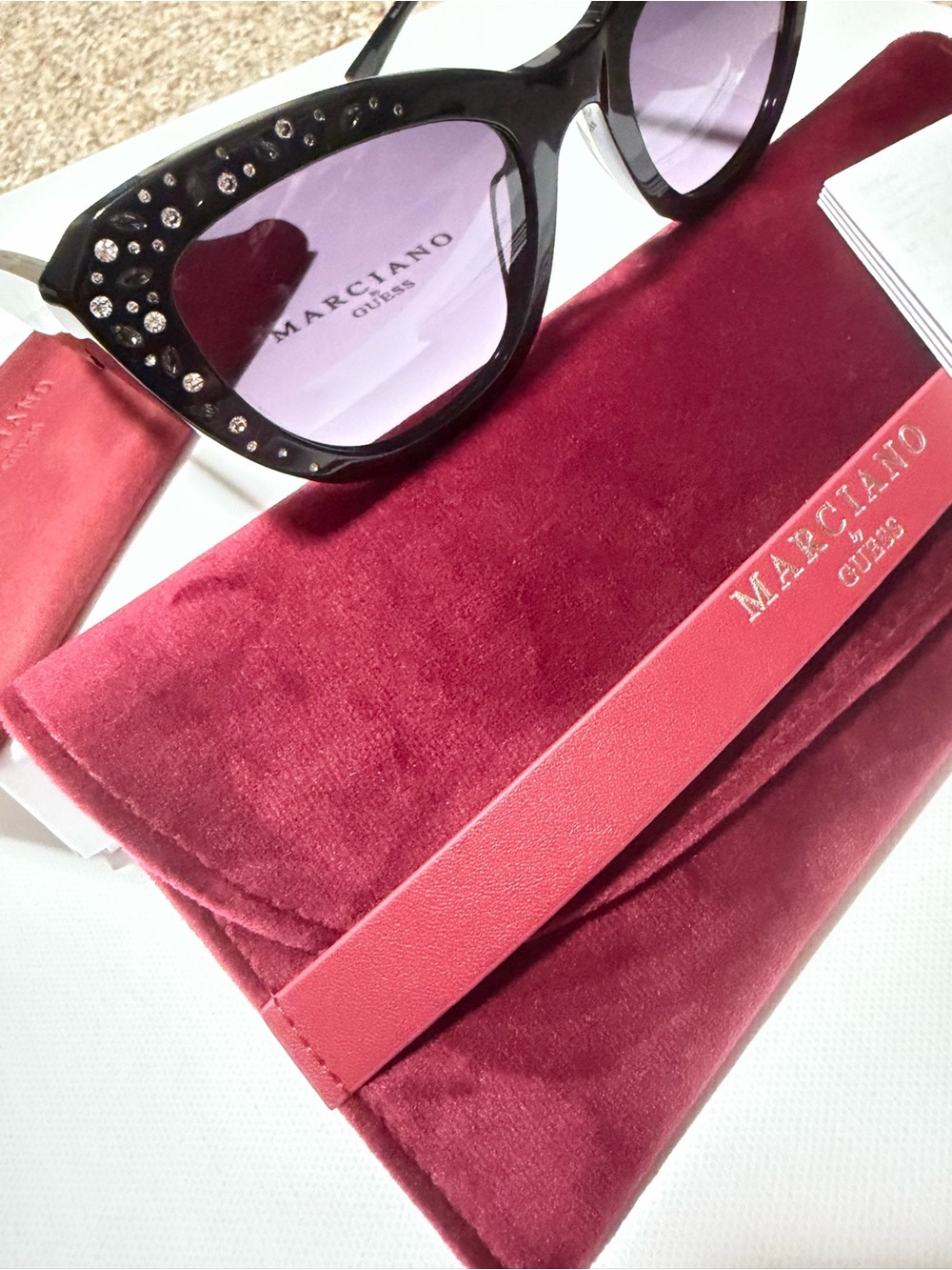 Marciano by Guess Women's Black Cat-Eye Sunglasses with Purple Lenses - Picture 2 of 9